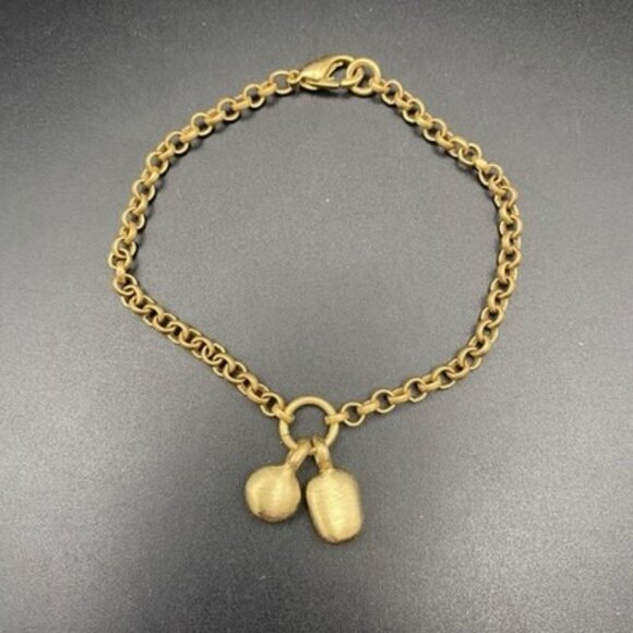 Matte Gold Tone Chain Bracelet Geometric Charms Rhinestone Modern Minimalist 8" - Picture 2 of 6